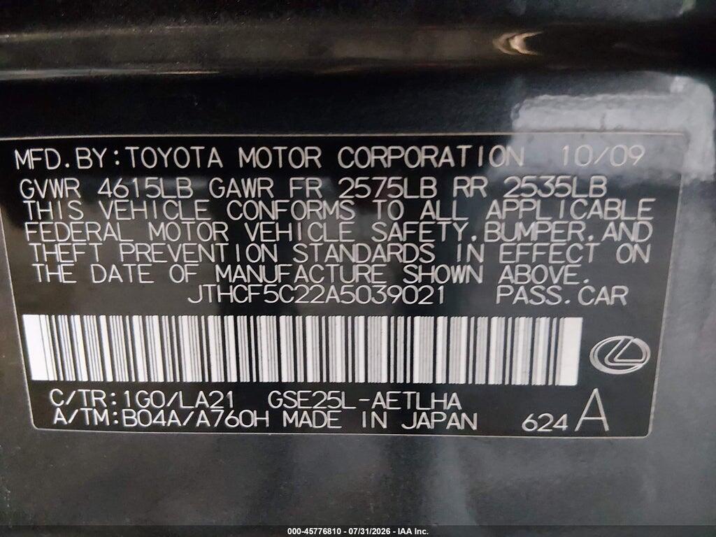 JTHCF5C22A5039021 2010 LEXUS IS 250 photo no. 9