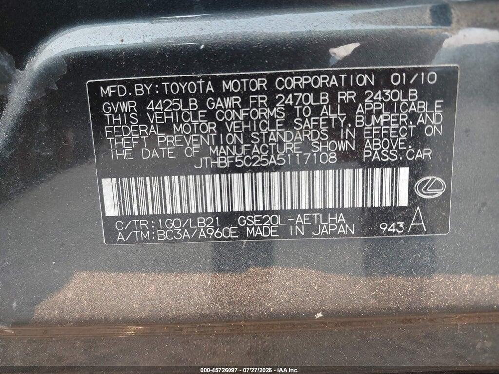 JTHBF5C25A5117108 2010 LEXUS IS 250 photo no. 9