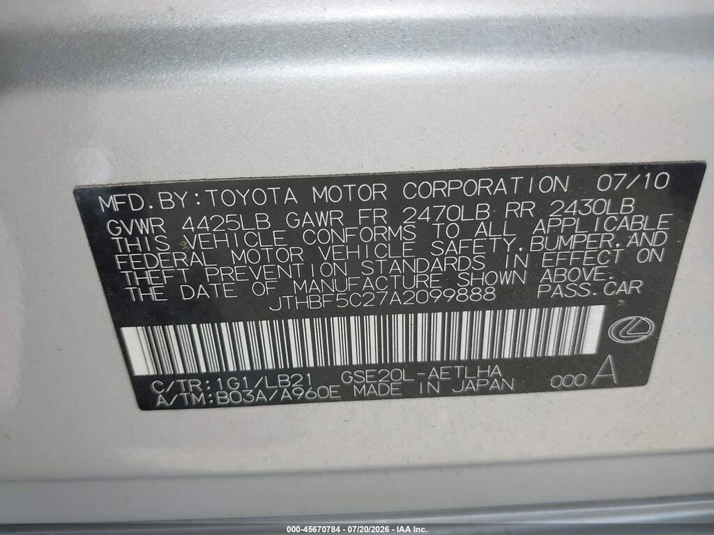 JTHBF5C27A2099888 2010 LEXUS IS 250 photo no. 9