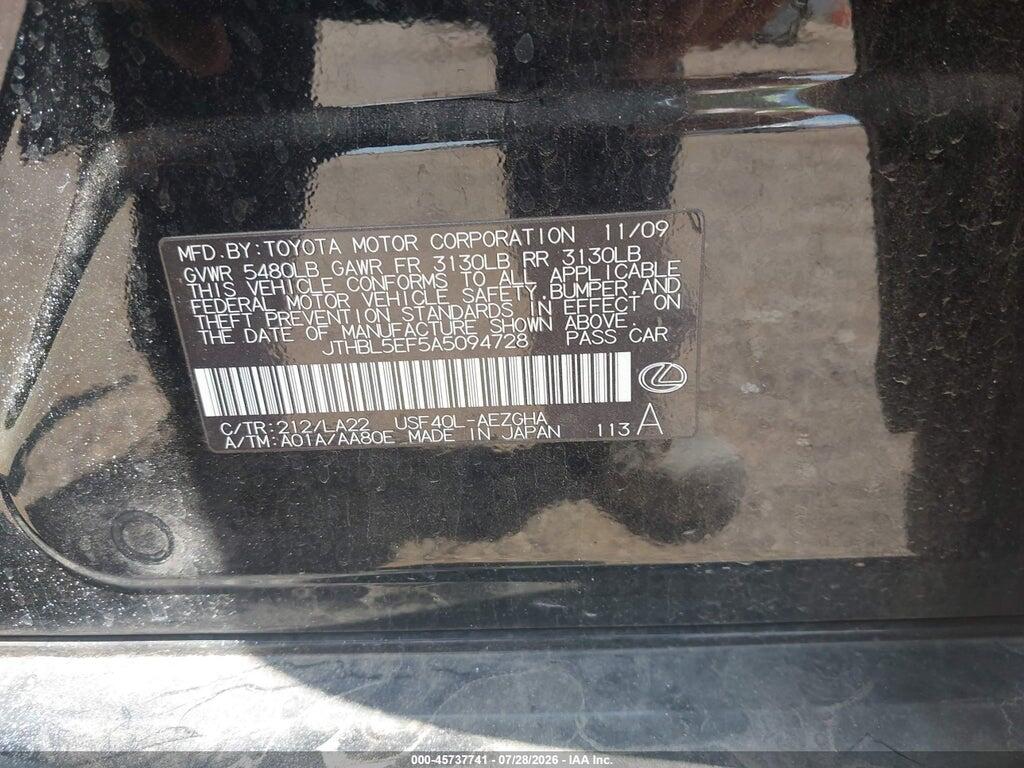 JTHBL5EF5A5094728 2010 LEXUS LS 460 photo no. 9