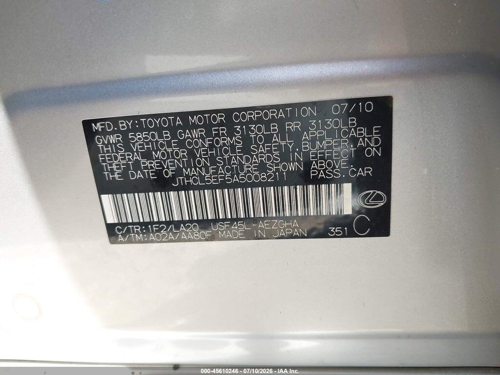 JTHCL5EF5A5008211 2010 LEXUS LS 460 photo no. 9