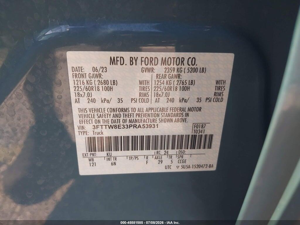 3FTTW8E33PRA53931 2023 FORD MAVERICK photo no. 9