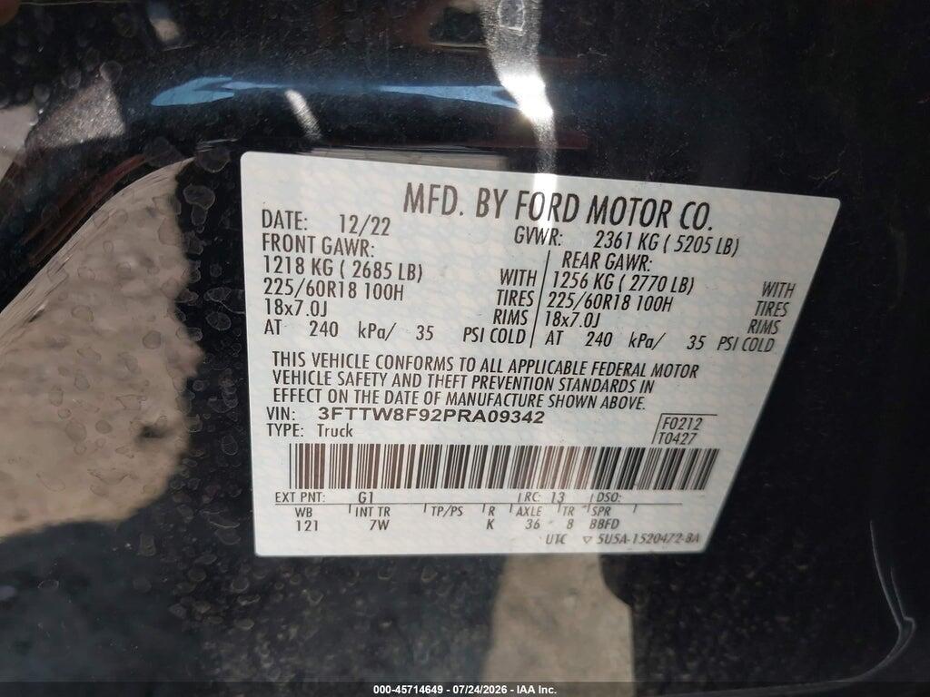 3FTTW8F92PRA09342 2023 FORD MAVERICK photo no. 9