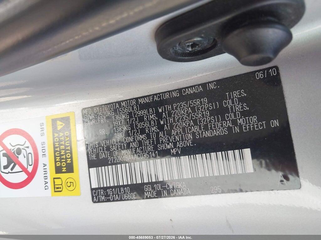 2T2ZK1BA4AC035141 2010 LEXUS RX 350 photo no. 9