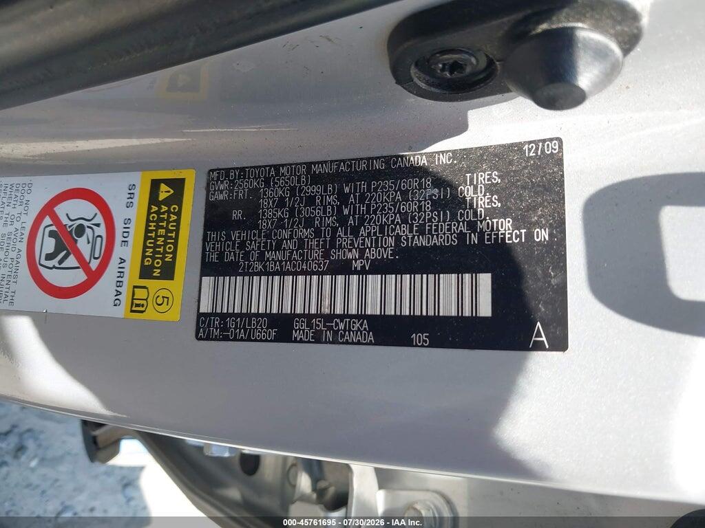 2T2BK1BA1AC040637 2010 LEXUS RX 350 photo no. 9