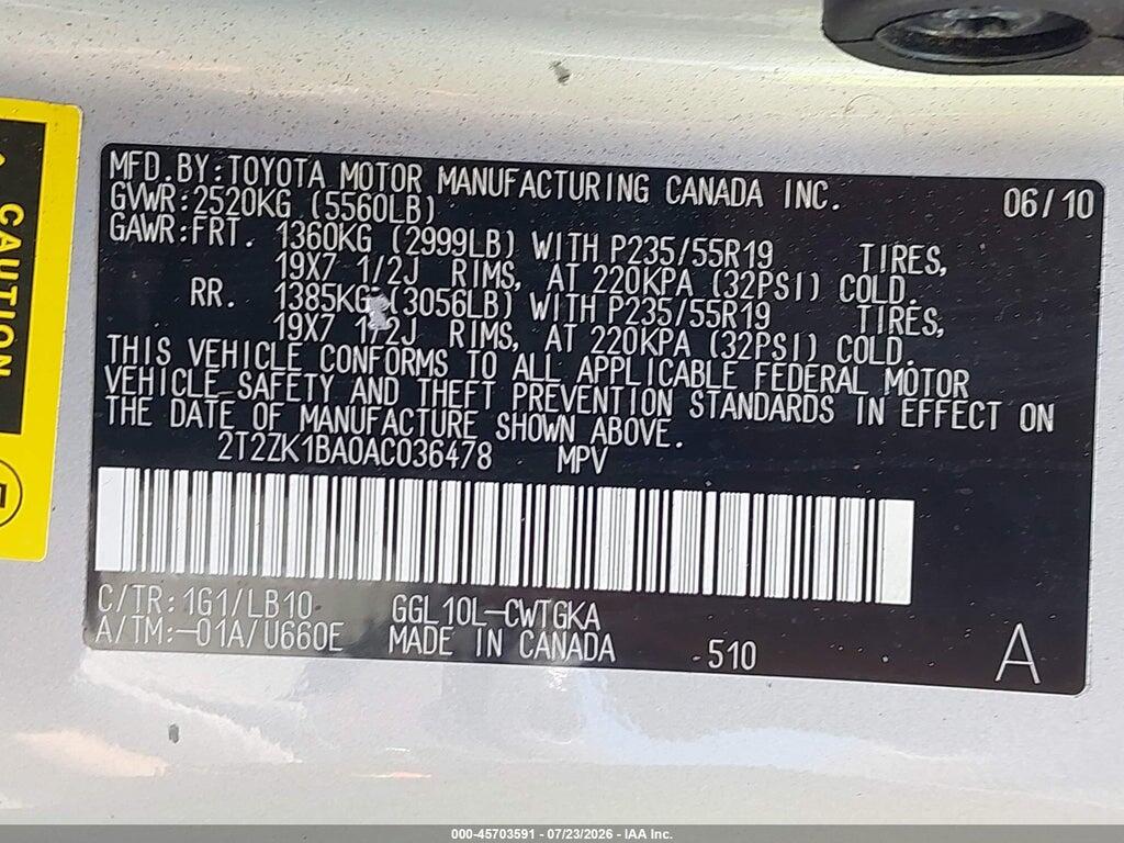 2T2ZK1BA0AC036478 2010 LEXUS RX 350 photo no. 9