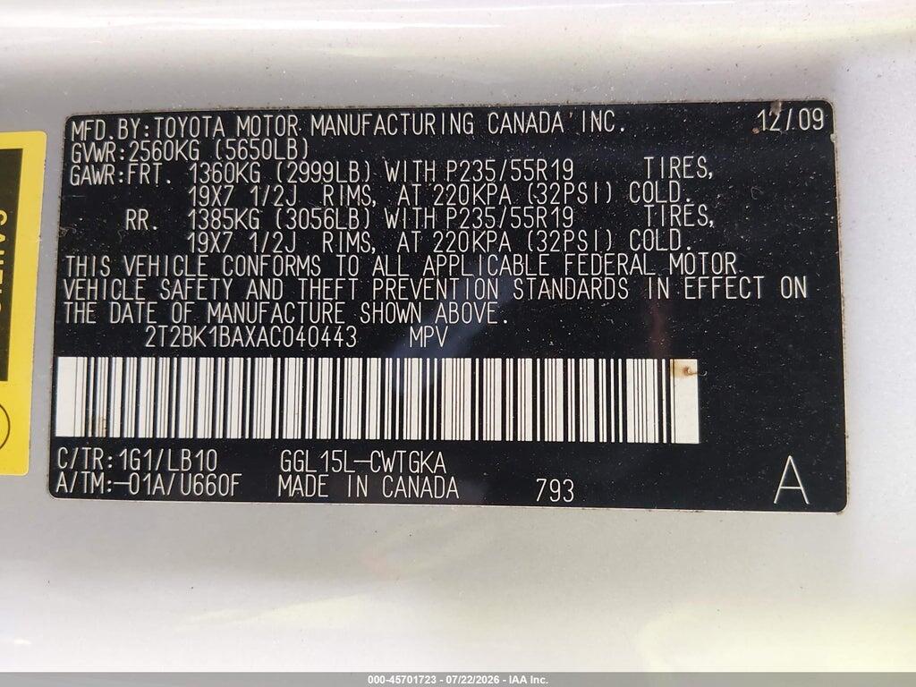 2T2BK1BAXAC040443 2010 LEXUS RX 350 photo no. 9