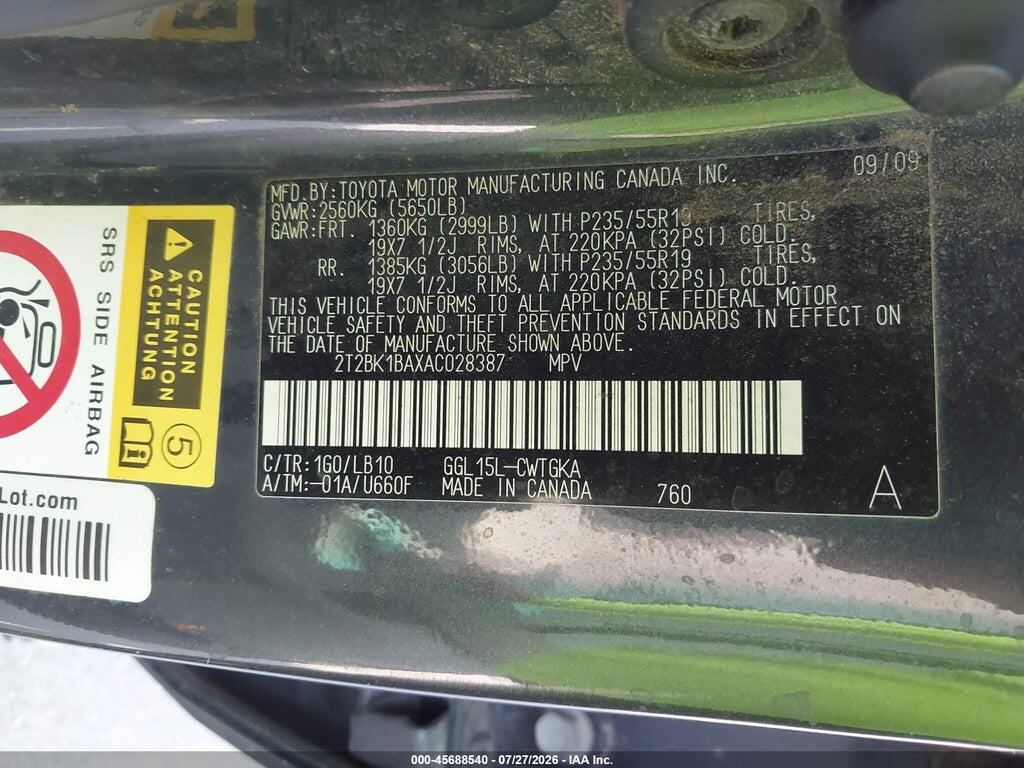 2T2BK1BAXAC028387 2010 LEXUS RX 350 photo no. 9