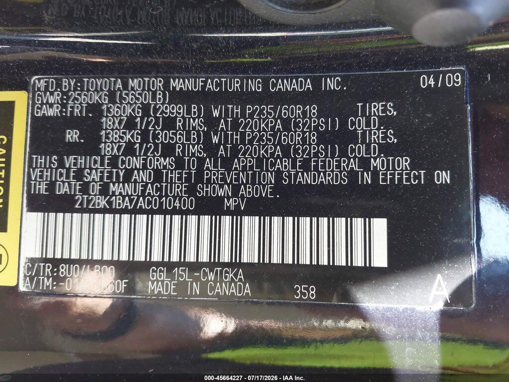 2T2BK1BA7AC010400 2010 LEXUS RX 350 photo no. 9