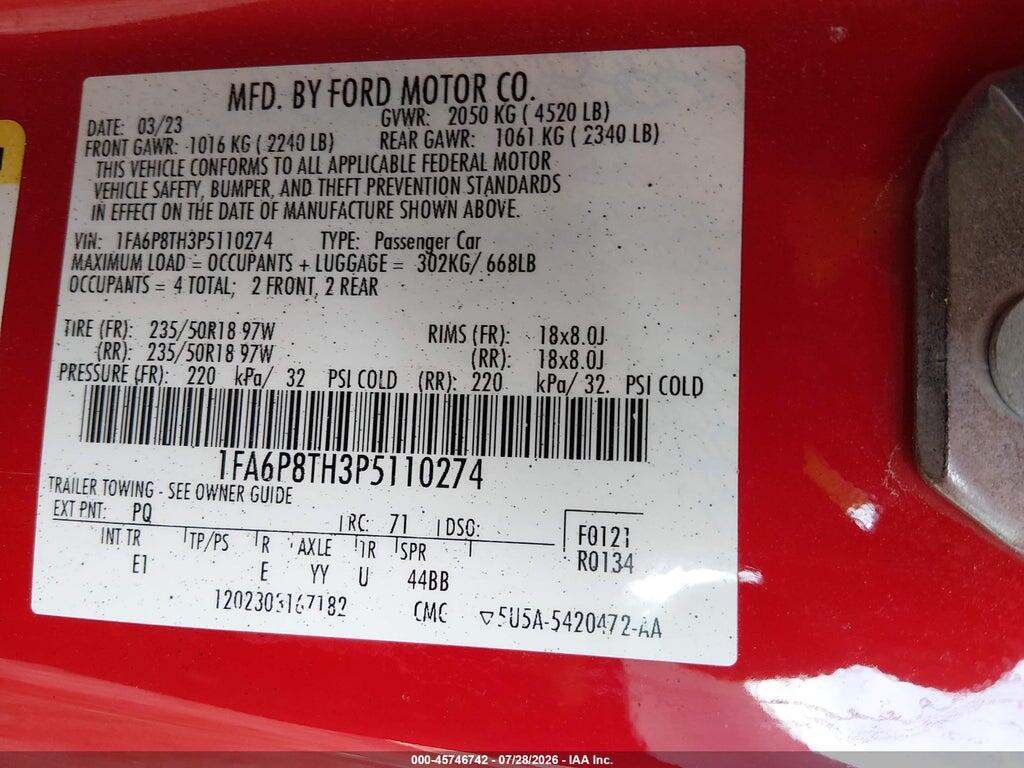 1FA6P8TH3P5110274 2023 FORD MUSTANG photo no. 9