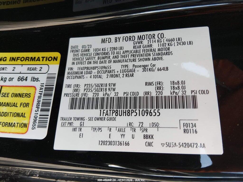 1FATP8UH8P5109655 2023 FORD MUSTANG photo no. 9