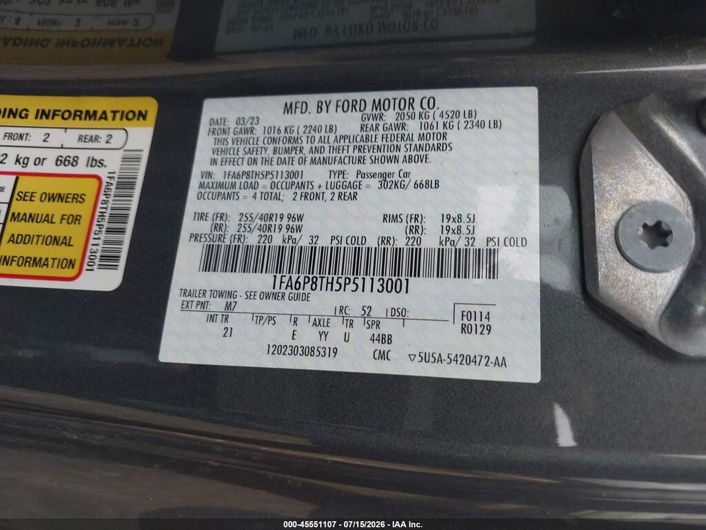 1FA6P8TH5P5113001 2023 FORD MUSTANG photo no. 9