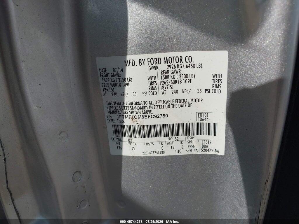 1FTMF1CM8EFC92750 2014 FORD F-150 photo no. 9