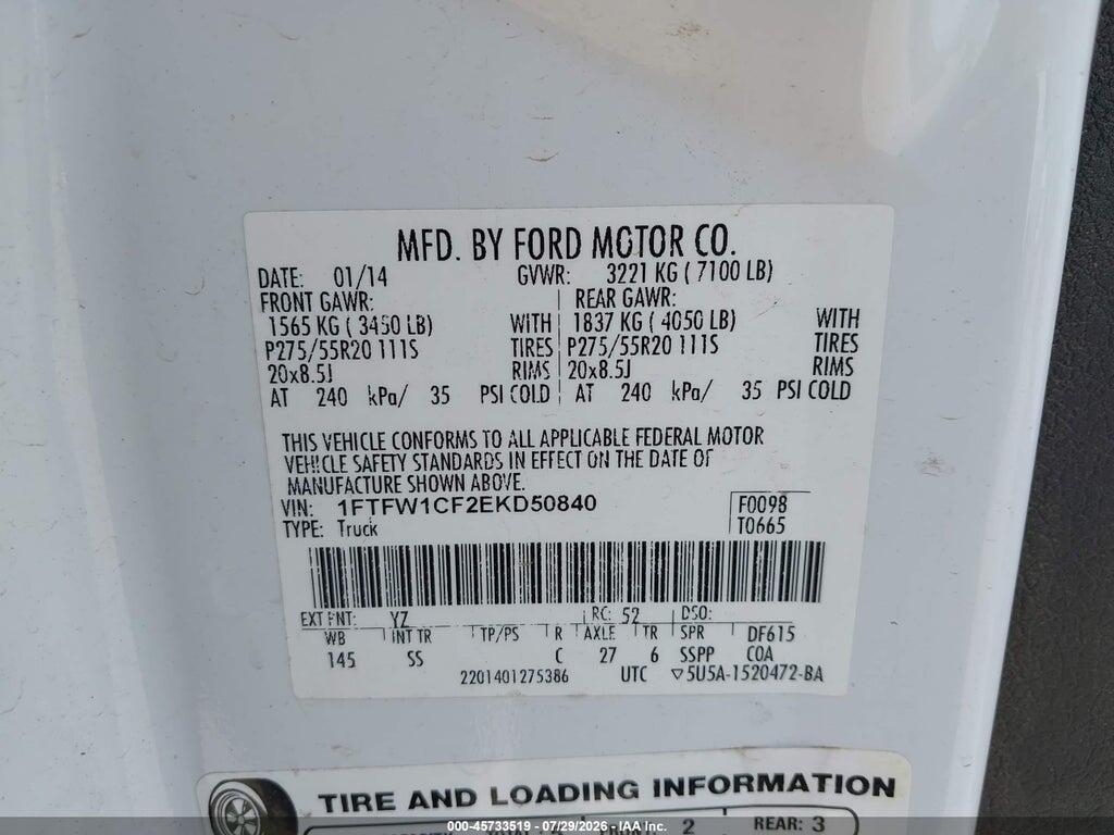 1FTFW1CF2EKD50840 2014 FORD F-150 photo no. 9