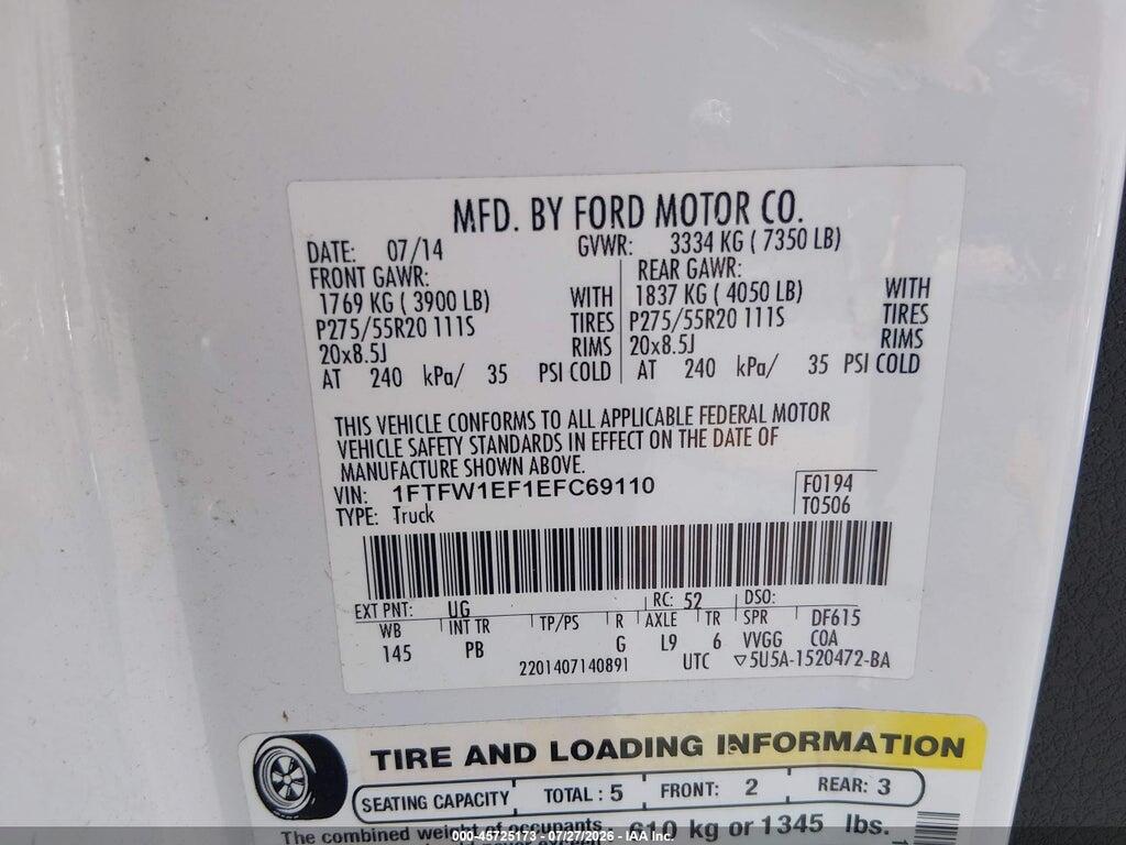 1FTFW1EF1EFC69110 2014 FORD F-150 photo no. 9