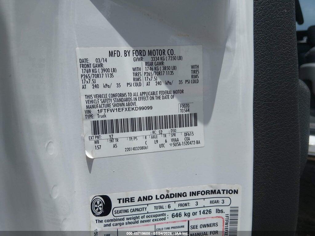 1FTFW1EFXEKD99099 2014 FORD F-150 photo no. 9