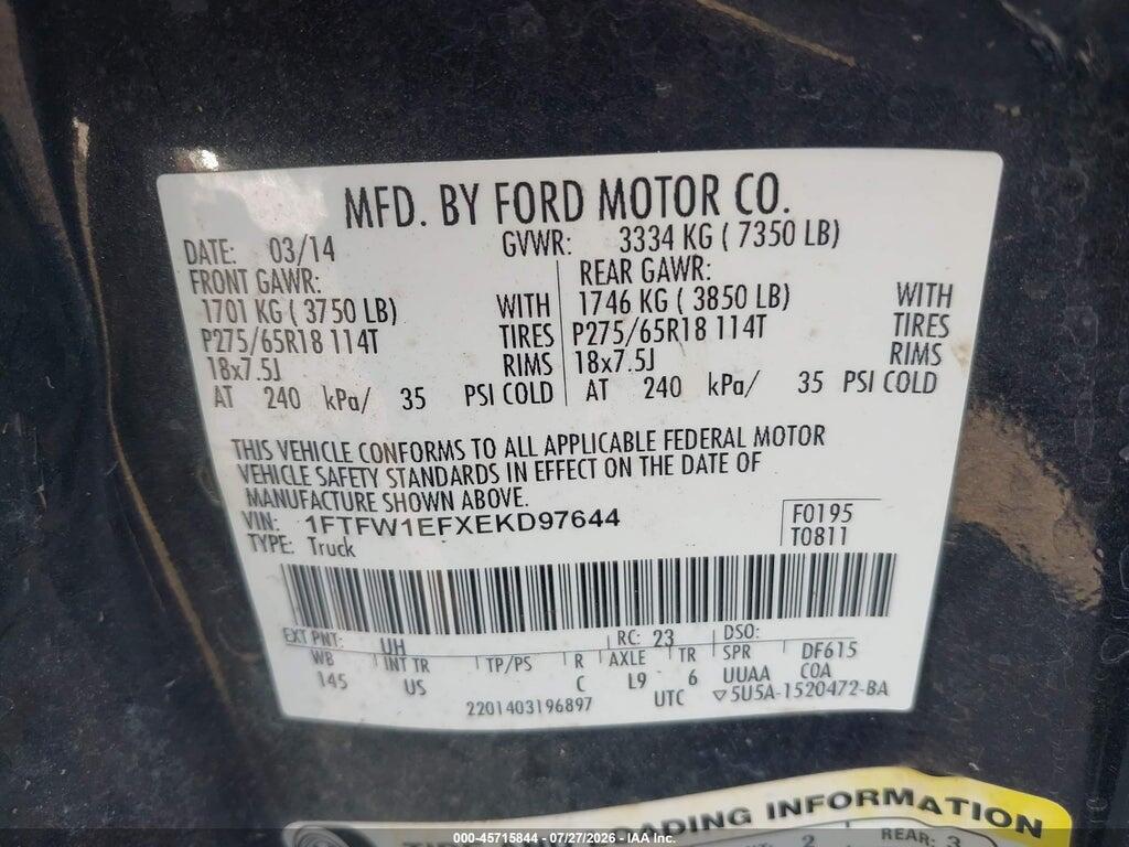 1FTFW1EFXEKD97644 2014 FORD F-150 photo no. 9