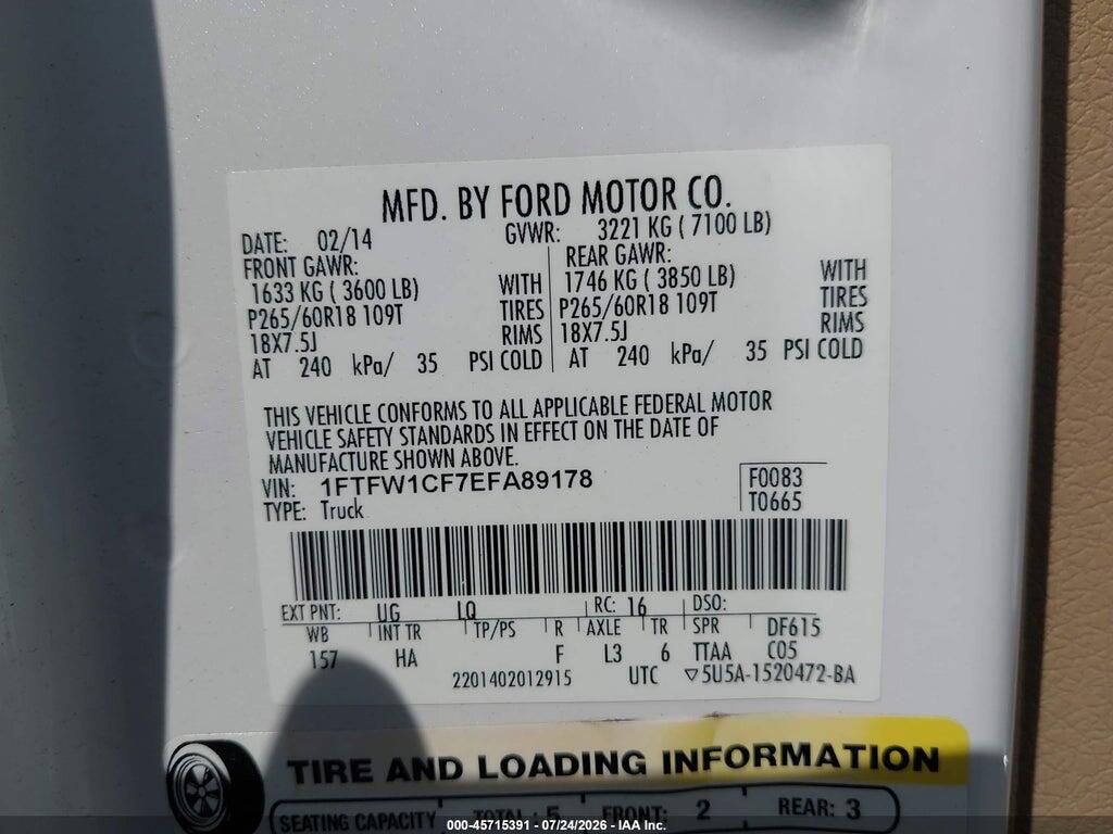 1FTFW1CF7EFA89178 2014 FORD F-150 photo no. 9