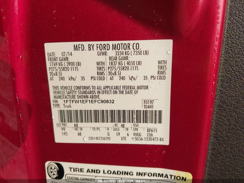 1FTFW1EF1EFC90832 2014 FORD F-150 photo no. 9