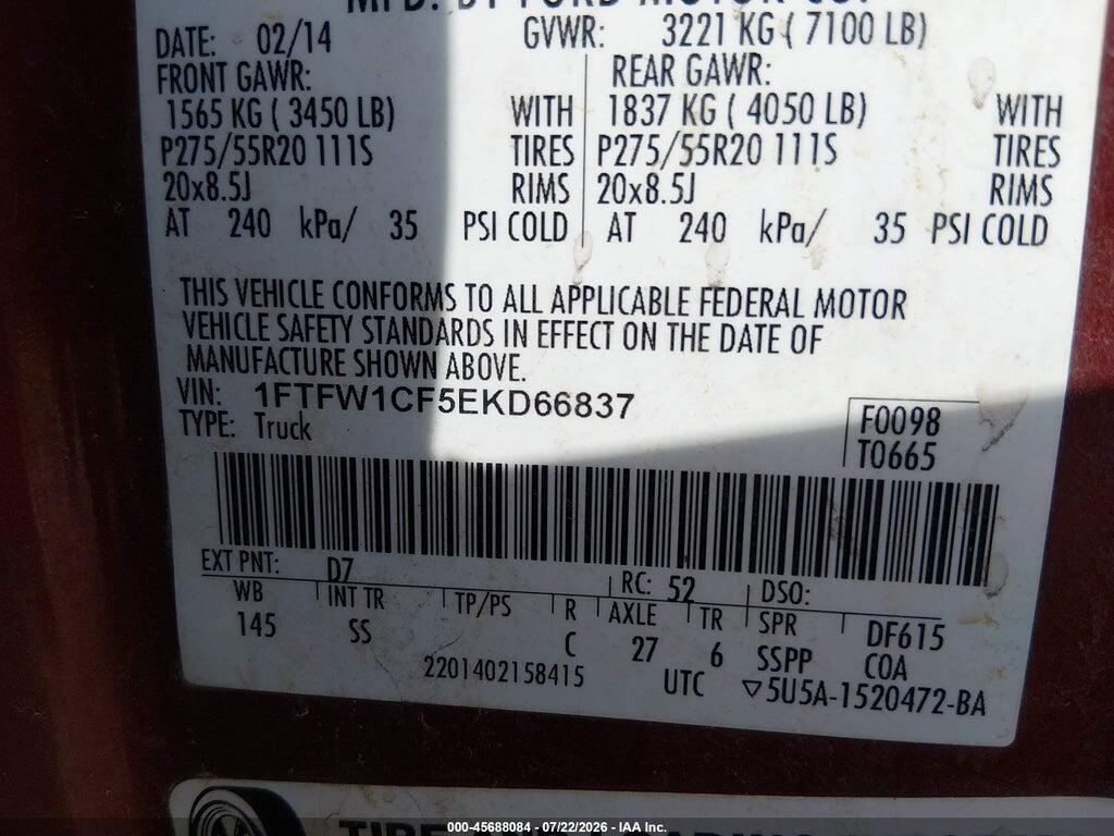 1FTFW1CF5EKD66837 2014 FORD F-150 photo no. 9