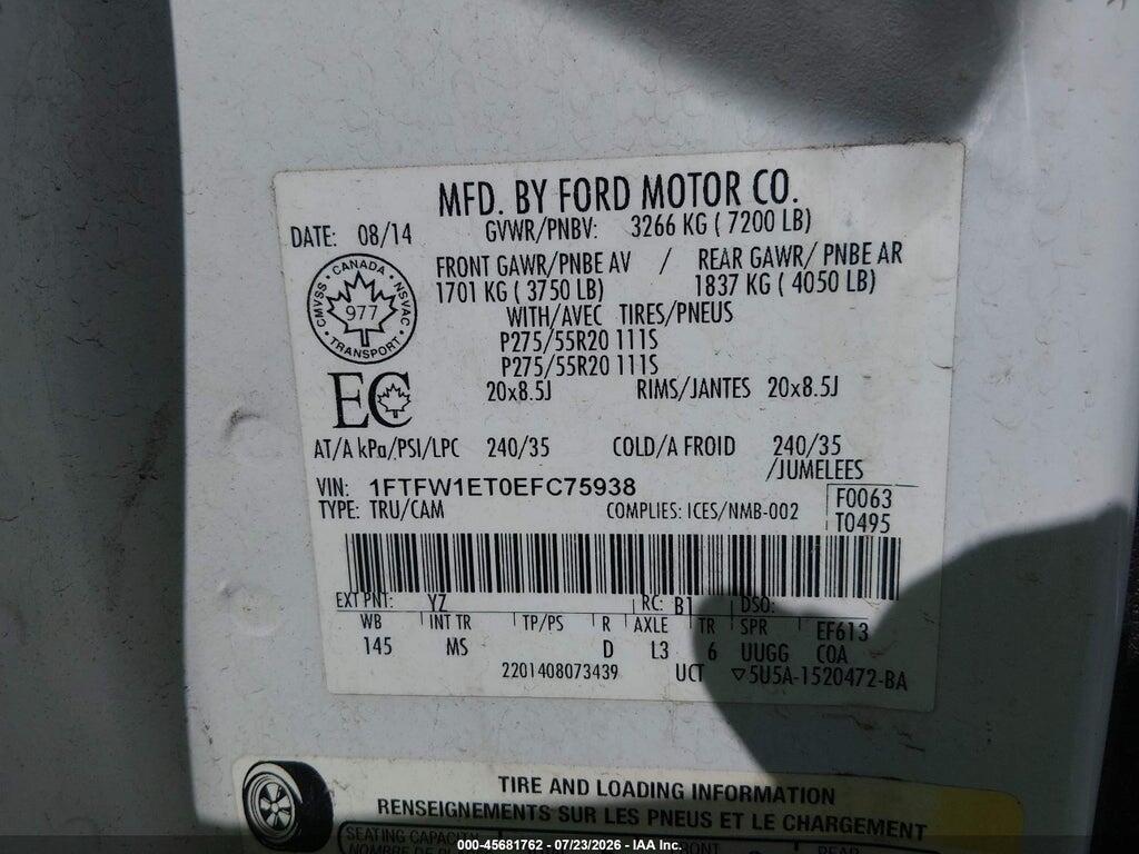 1FTFW1ET0EFC75938 2014 FORD F-150 photo no. 9
