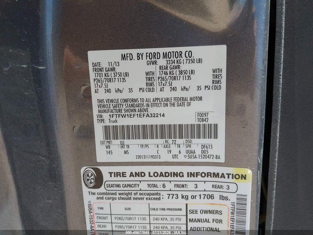 1FTFW1EF1EFA32214 2014 FORD F-150 photo no. 9