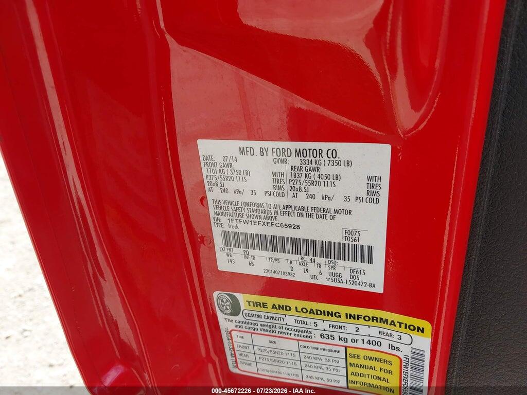 1FTFW1EFXEFC65928 2014 FORD F-150 photo no. 9