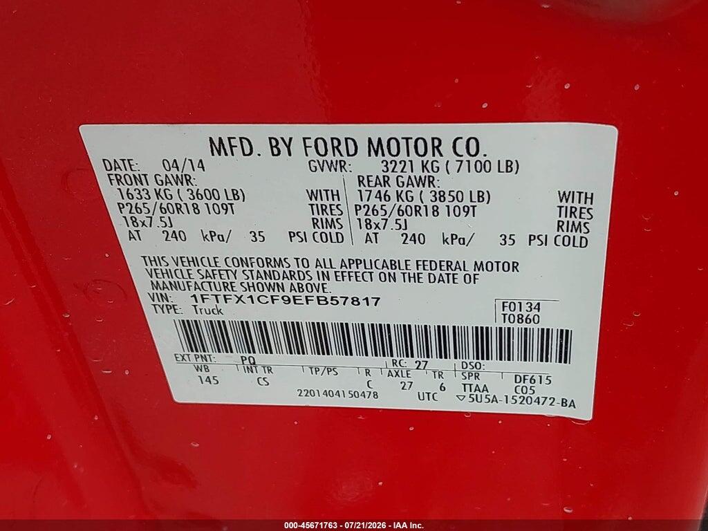 1FTFX1CF9EFB57817 2014 FORD F-150 photo no. 9