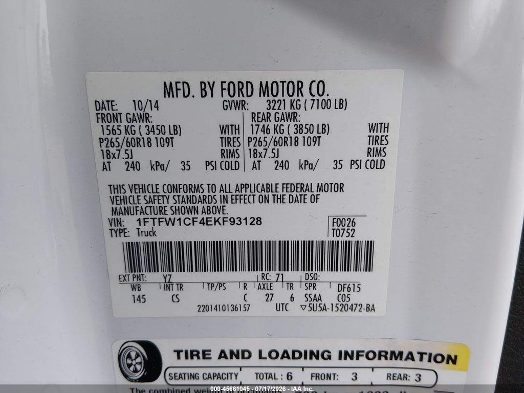 1FTFW1CF4EKF93128 2014 FORD F-150 photo no. 9