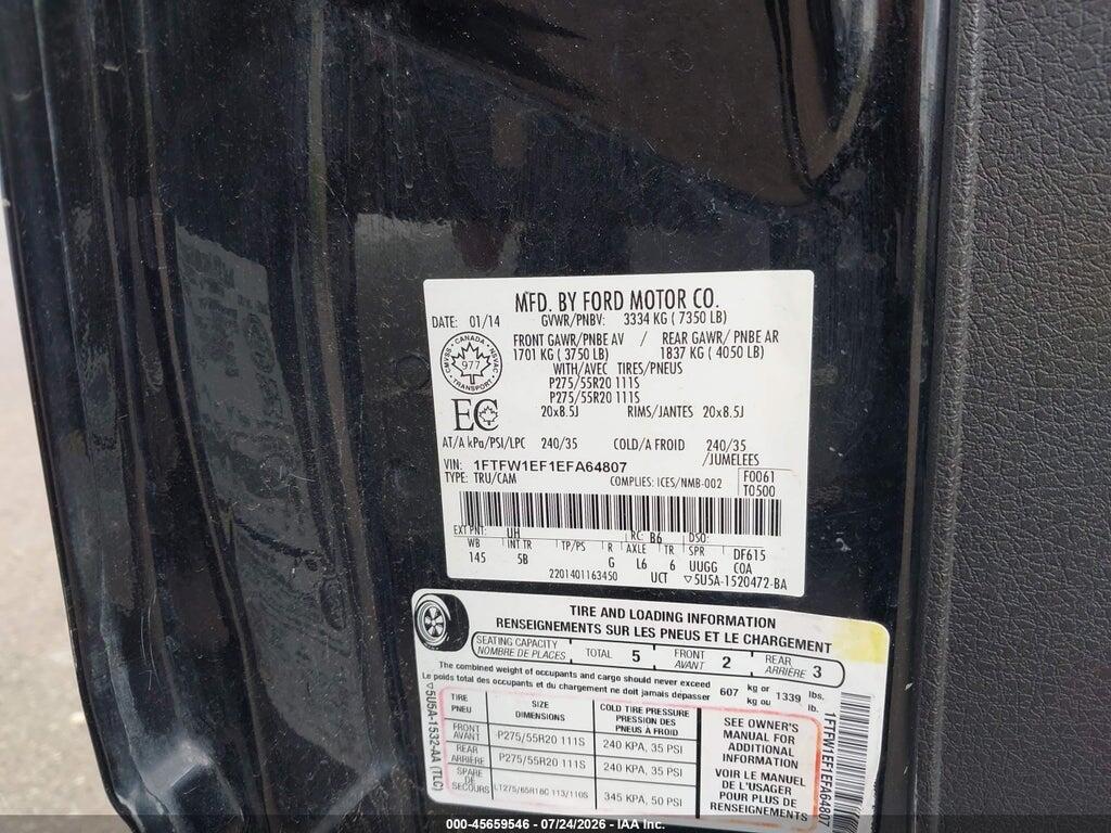 1FTFW1EF1EFA64807 2014 FORD F-150 photo no. 9
