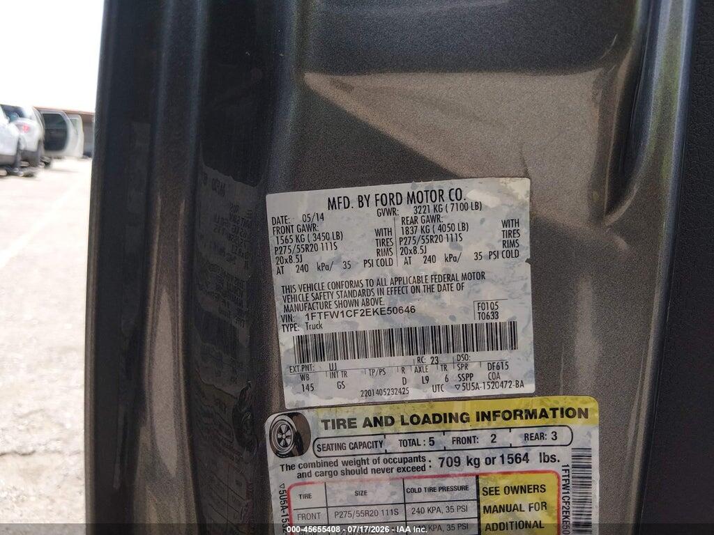 1FTFW1CF2EKE50646 2014 FORD F-150 photo no. 9