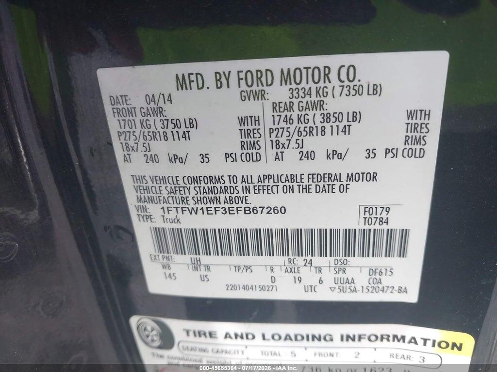 1FTFW1EF3EFB67260 2014 FORD F-150 photo no. 9