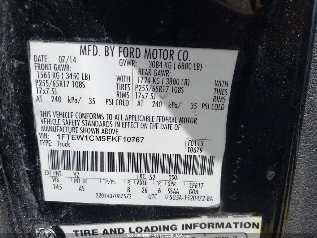 1FTEW1CM5EKF10767 2014 FORD F-150 photo no. 9
