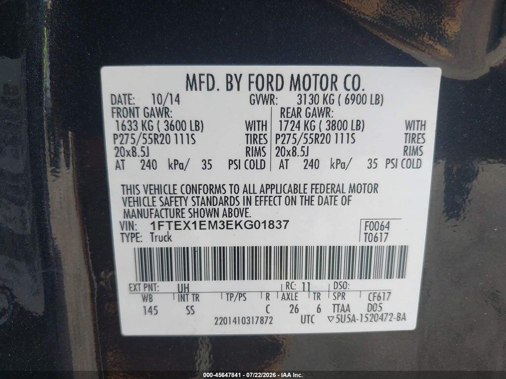 1FTEX1EM3EKG01837 2014 FORD F-150 photo no. 9