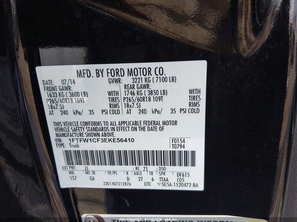 1FTFW1CF3EKE56410 2014 FORD F-150 photo no. 9
