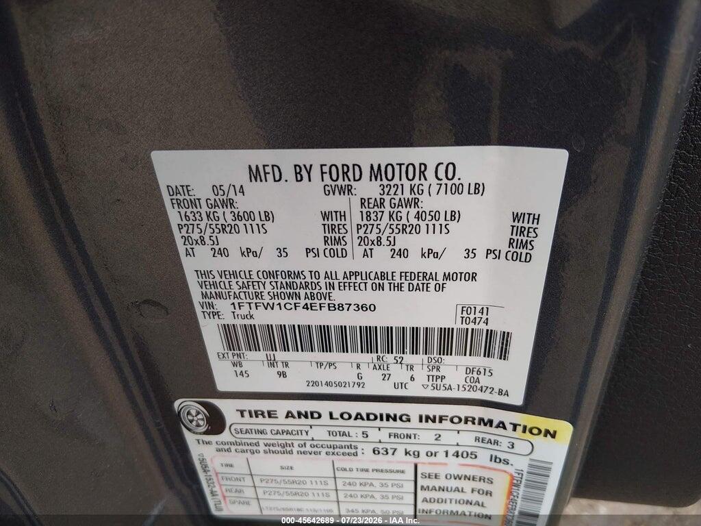 1FTFW1CF4EFB87360 2014 FORD F-150 photo no. 9