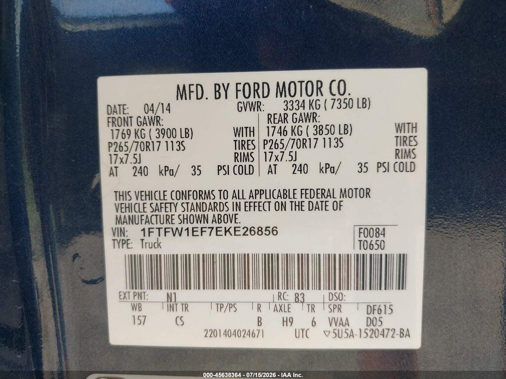 1FTFW1EF7EKE26856 2014 FORD F-150 photo no. 9
