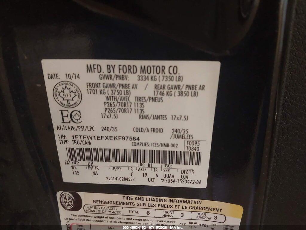 1FTFW1EFXEKF97584 2014 FORD F-150 photo no. 9