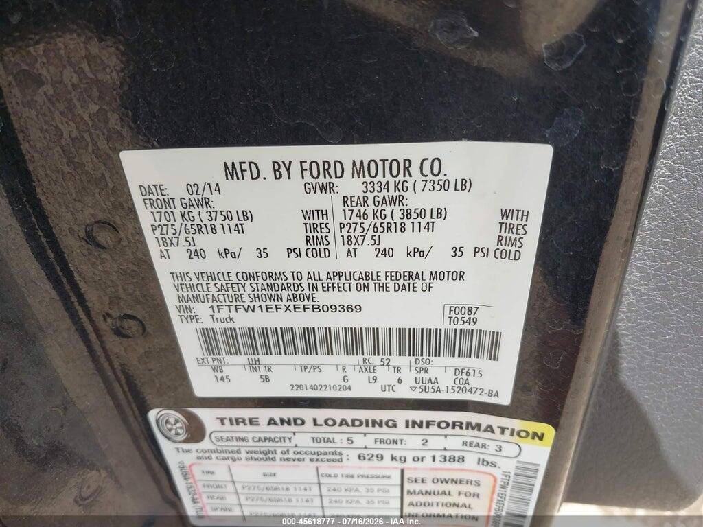 1FTFW1EFXEFB09369 2014 FORD F-150 photo no. 9