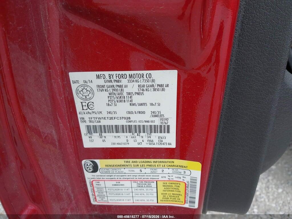 1FTFW1ET2EFC37028 2014 FORD F-150 photo no. 9