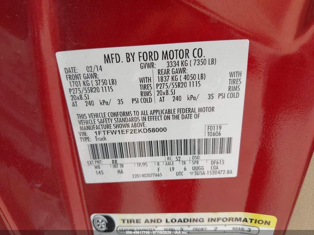1FTFW1EF2EKD58000 2014 FORD F-150 photo no. 9