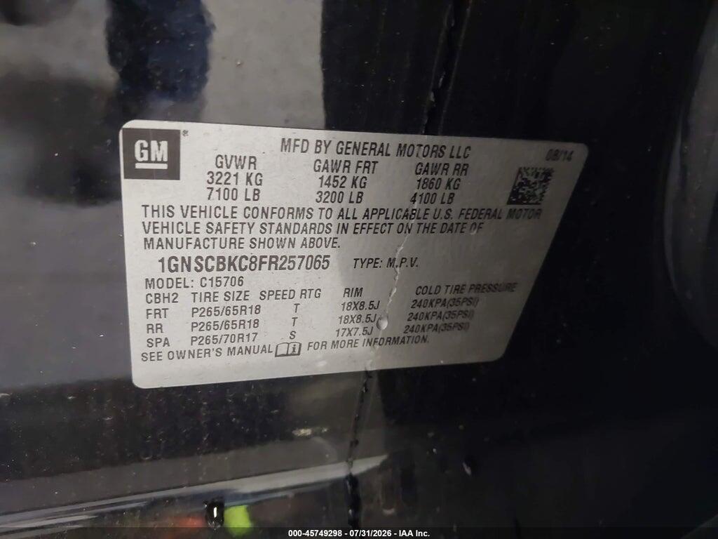 1GNSCBKC8FR257065 2015 CHEVROLET TAHOE photo no. 9