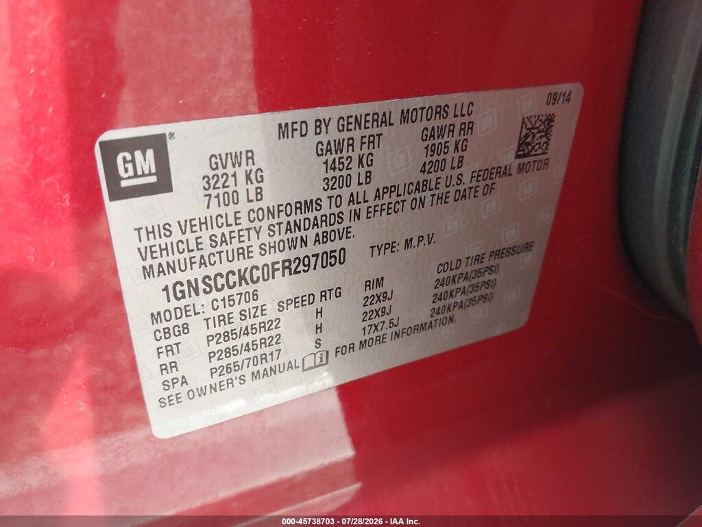 1GNSCCKC0FR297050 2015 CHEVROLET TAHOE photo no. 9