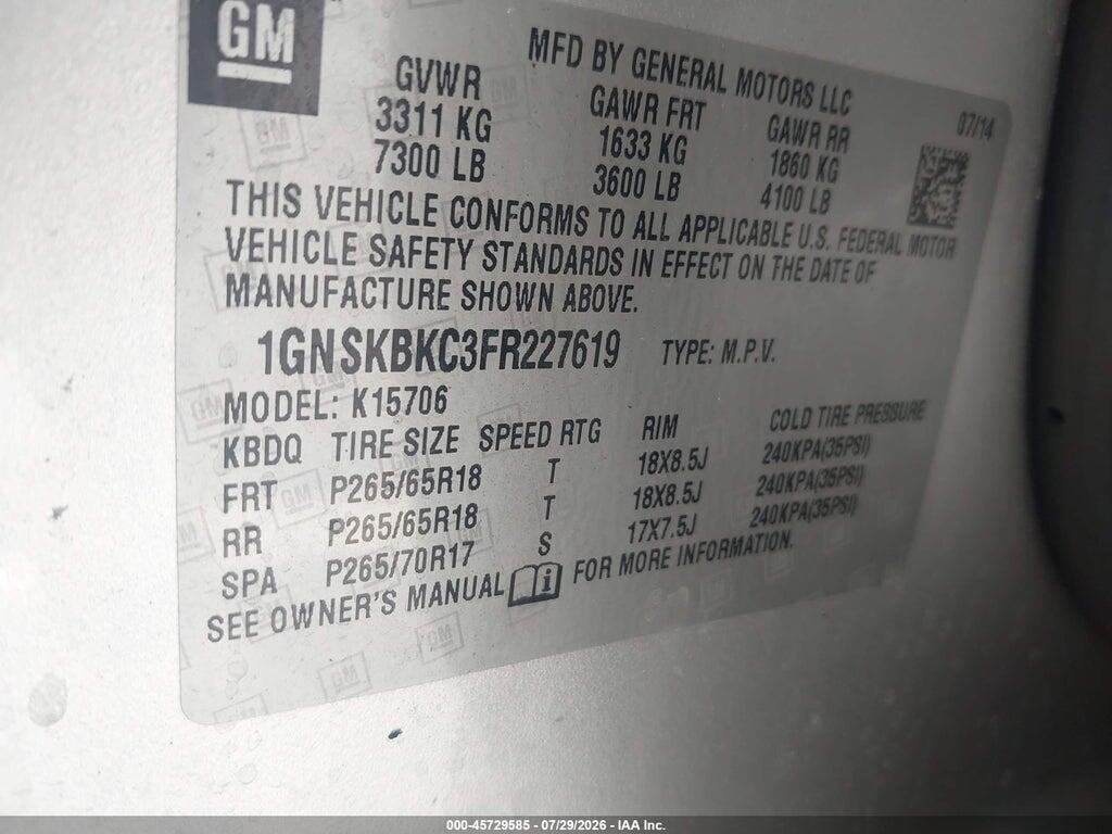 1GNSKBKC3FR227619 2015 CHEVROLET TAHOE photo no. 9