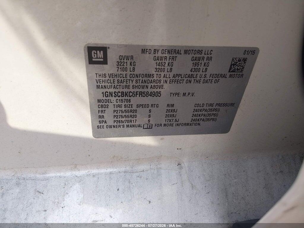 1GNSCBKC6FR584905 2015 CHEVROLET TAHOE photo no. 9