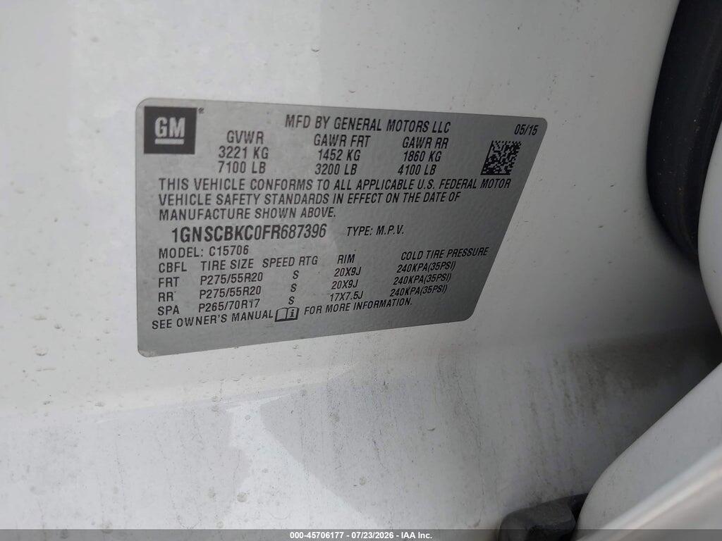 1GNSCBKC0FR687396 2015 CHEVROLET TAHOE photo no. 9
