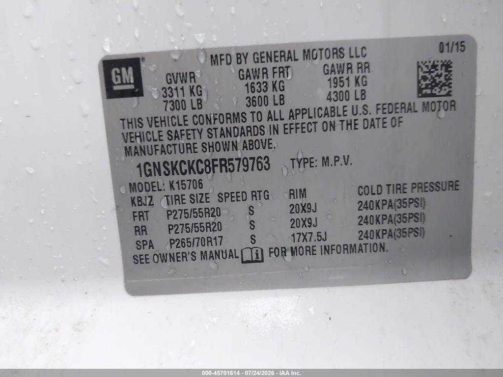 1GNSKCKC8FR579763 2015 CHEVROLET TAHOE photo no. 9