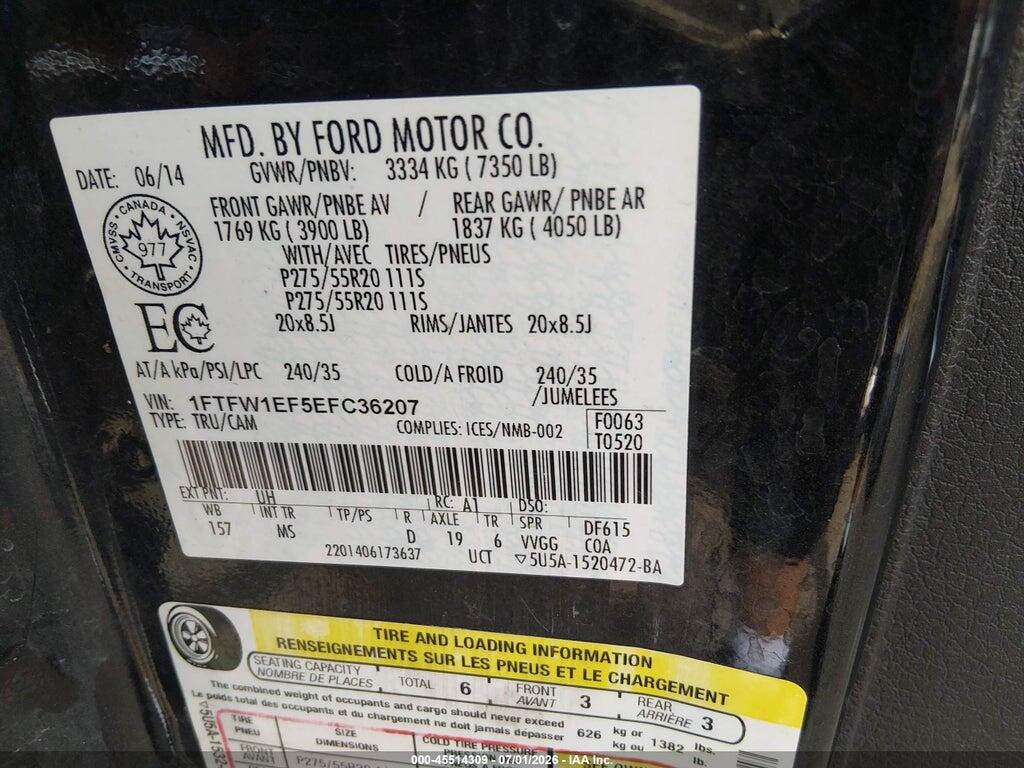 1FTFW1EF5EFC36207 2014 FORD F-150 photo no. 9