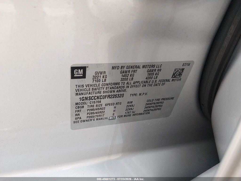 1GNSCCKC0FR226320 2015 CHEVROLET TAHOE photo no. 9