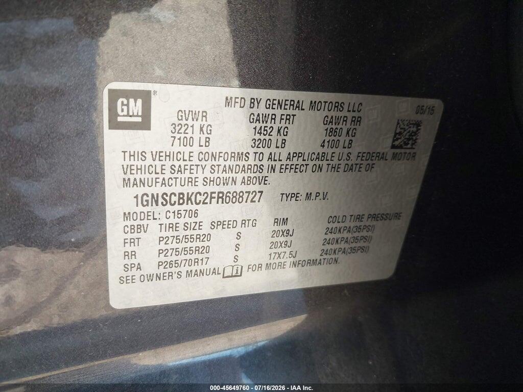 1GNSCBKC2FR688727 2015 CHEVROLET TAHOE photo no. 9